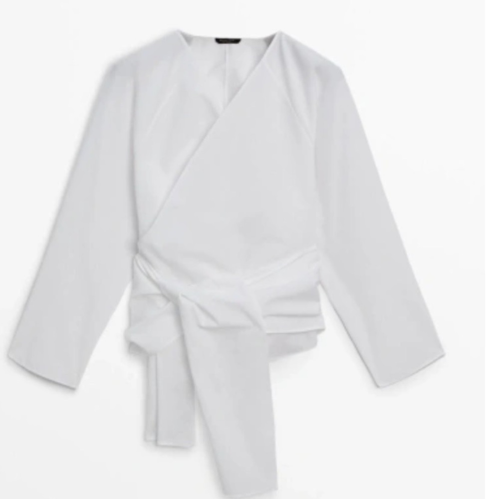 Massimo Dutti white poplin cotton shirt with wrap around detail. NWT size small